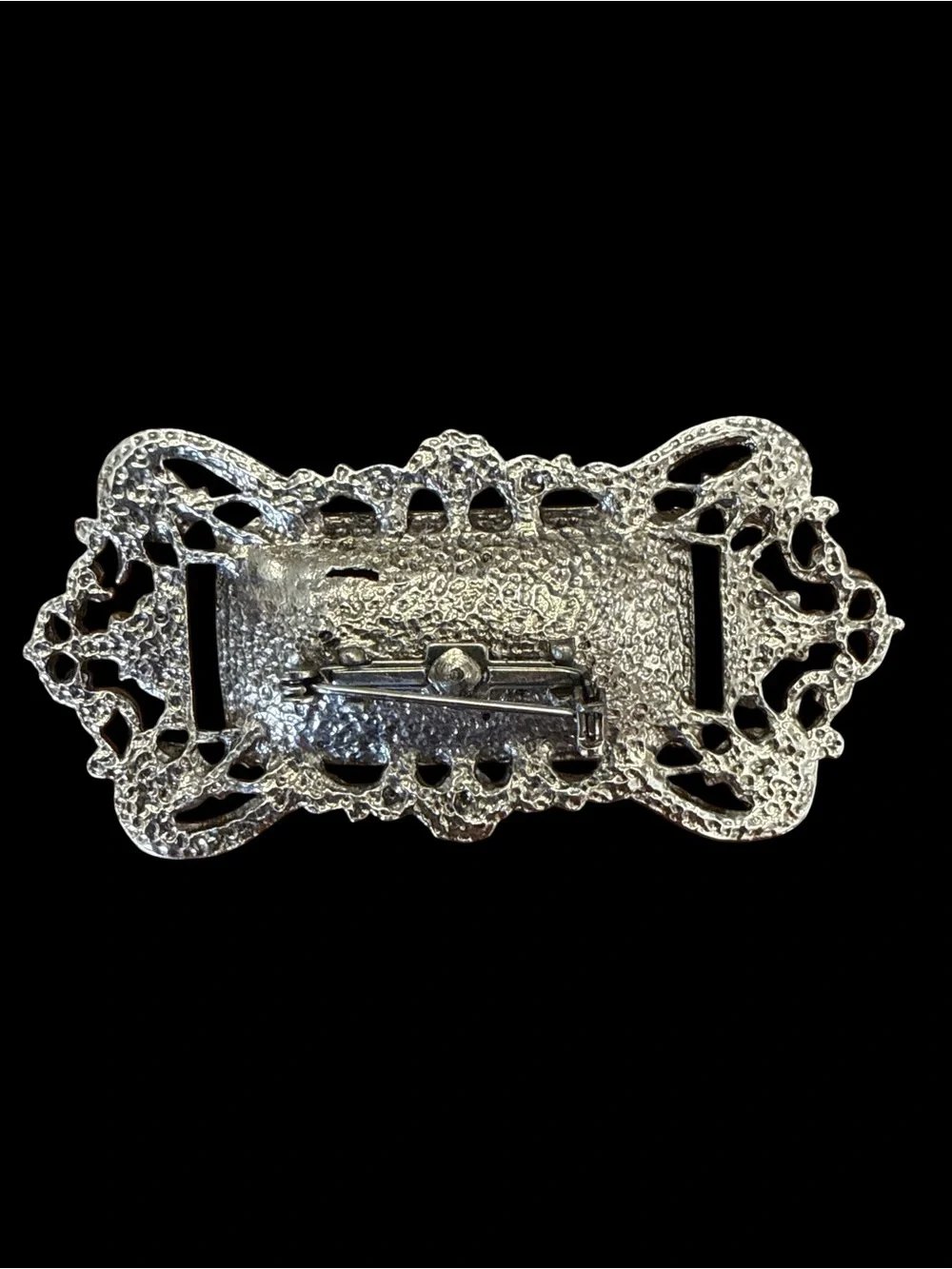 VTG Sarah Coventry Celebrity Black Smoky Glass Filigree Bar Brooch Pin - Picture 7 of 8
